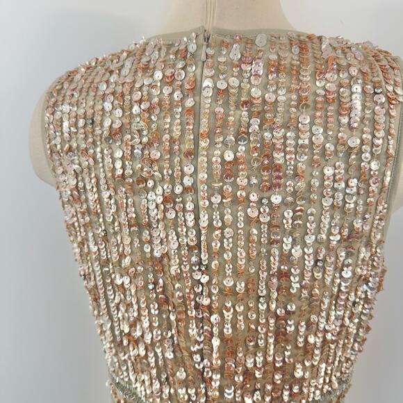 Mac Duggal Sequin Sleeveless Sheath Midi Cocktail Dress in Beige Rose Gold 8 - Picture 11 of 14
